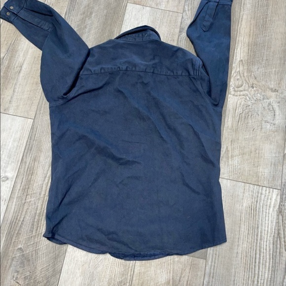 J. Galt navy blue heavy denim shirt jacket collar - Picture 3 of 4